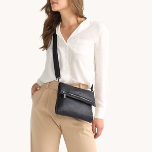 Hammitt Black Pebbled Leather Crossbody with Front Zip
